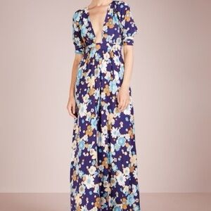 For Love and Lemons Blue Magnolia Floral Plunging Maxi Dress Size Large
